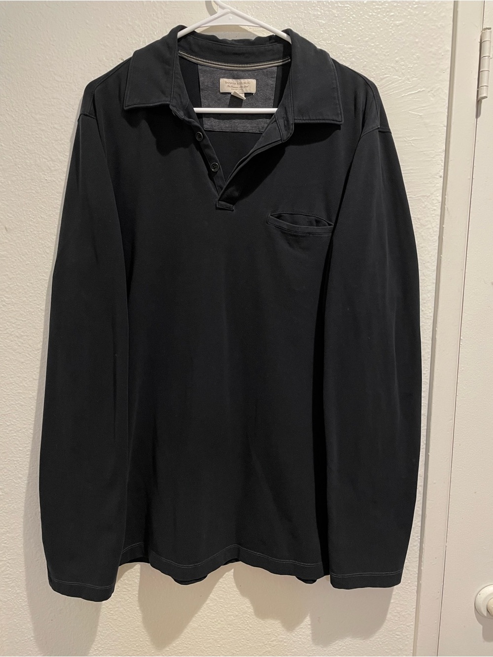 Banana Republic Black Luxury Pique Long Sleeve Polo Shirt Men's Size XL Tall